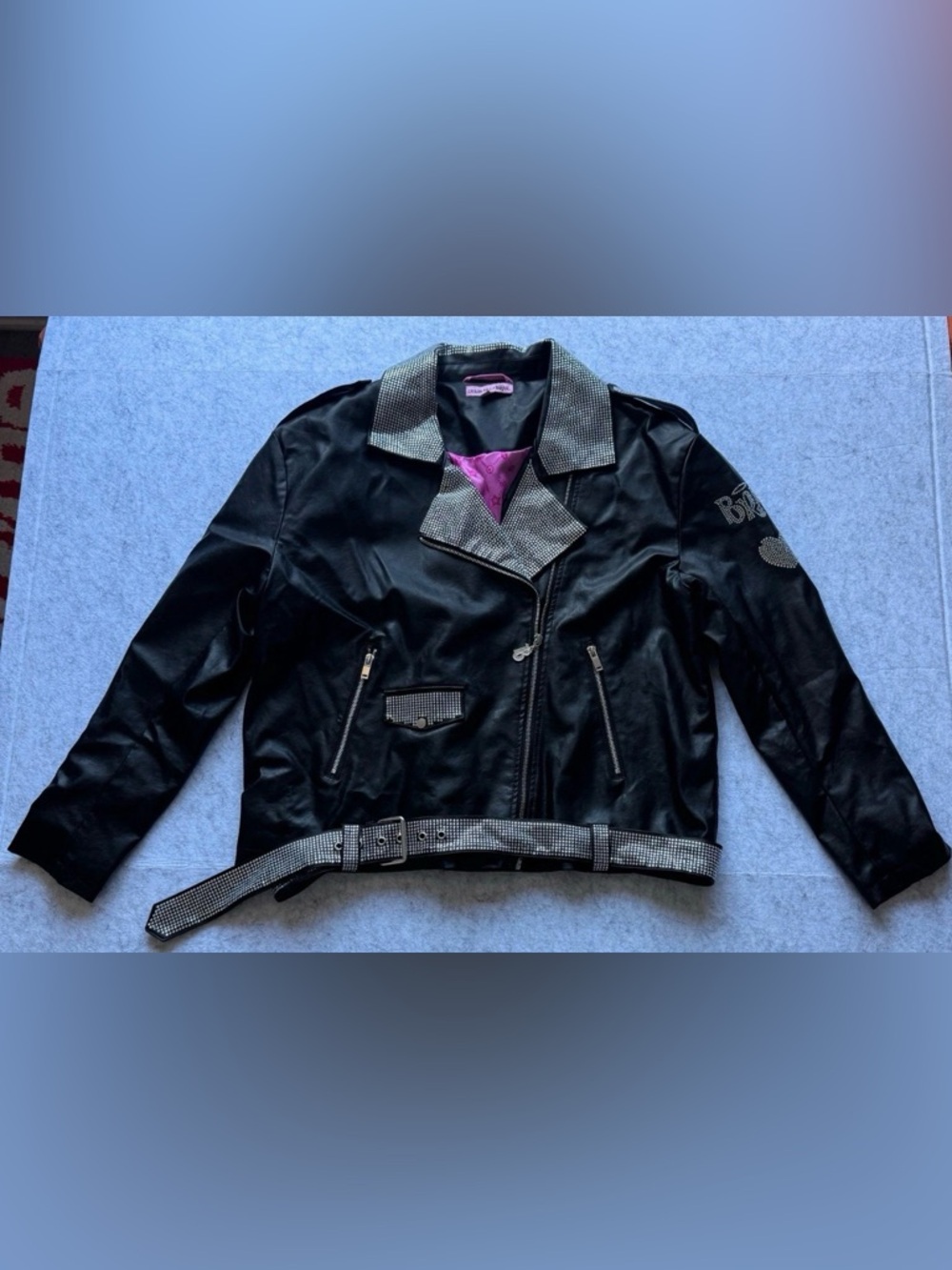 Dolls Kill x Bratz Black Faux Leather Rhinestone Moto Jacket Women’s 1X Y2K NEW